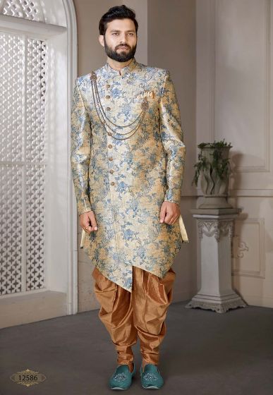 Cream Colour Jacquard Printed Indowestern.