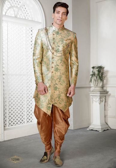 Golden Colour Men's Party Wear Indowestern.