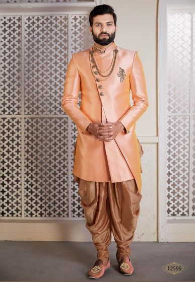 Peach Colour Men's Designer Indowestern.