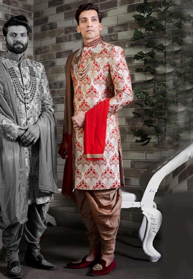 Golden Colour Silk Men's Sherwani.