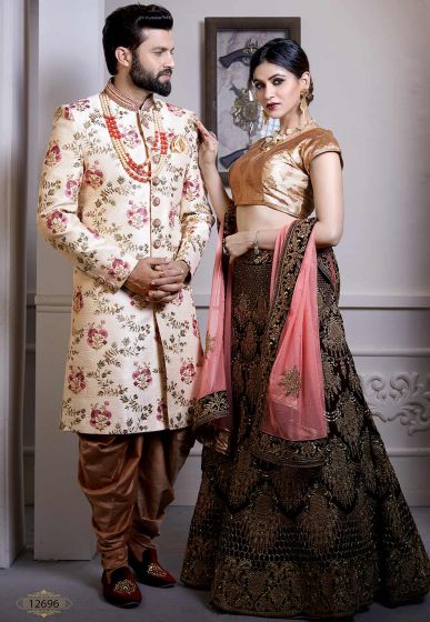 Cream Colour Silk Designer Indo Sherwani.