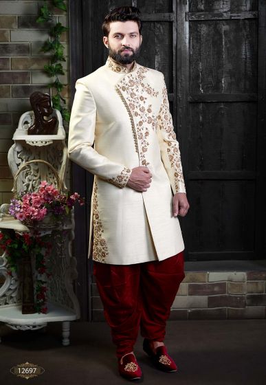 Fabulous Designer Men's Indowestern Cream Colour.