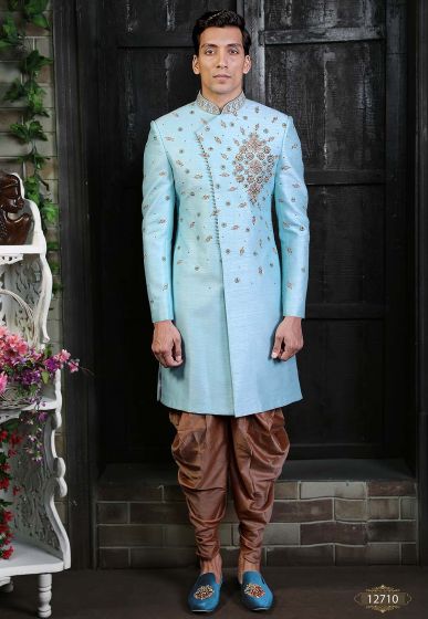 Silk Men's Indowestern Sky Blue Colour.