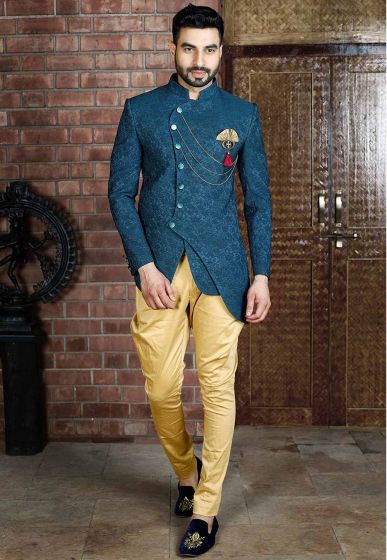 Buy indian style designer suits for men in green colour