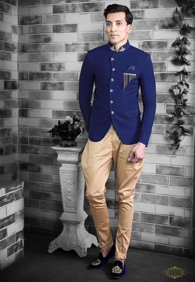 Elegant Royal Blue Colour Men's Jodhpuri Suit.