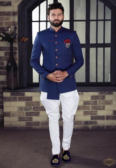 Blue Colour Imported Fabric Jodhpuri Suit.