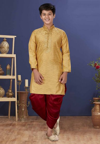 Golden Colour Designer Boys Kurta Pajama.