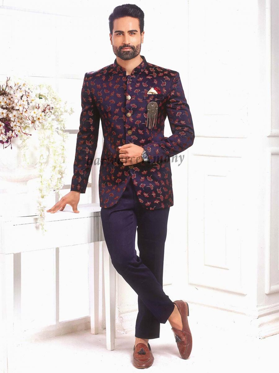 Blue Colour Printed Jodhpuri Suit in Imported