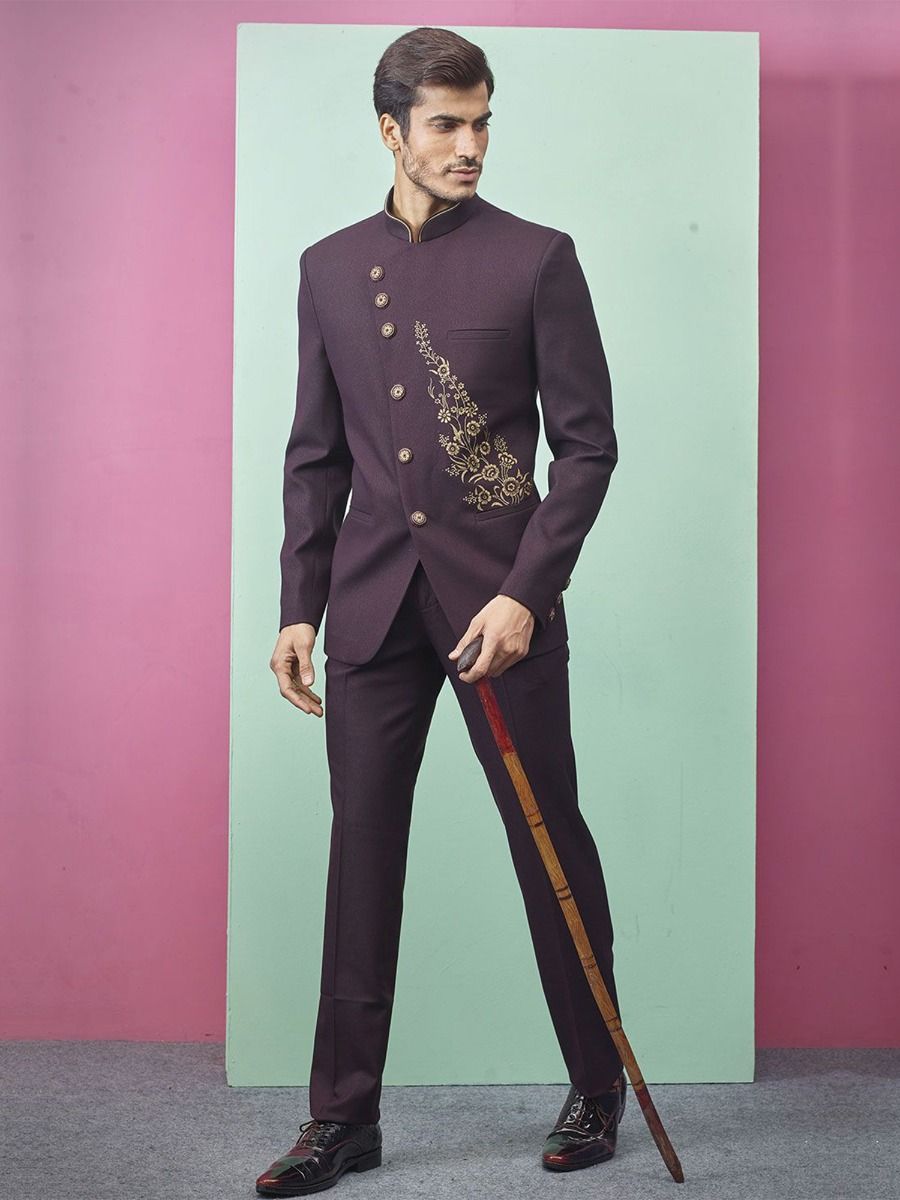 Party Wear Jodhpuri Suit Wine
