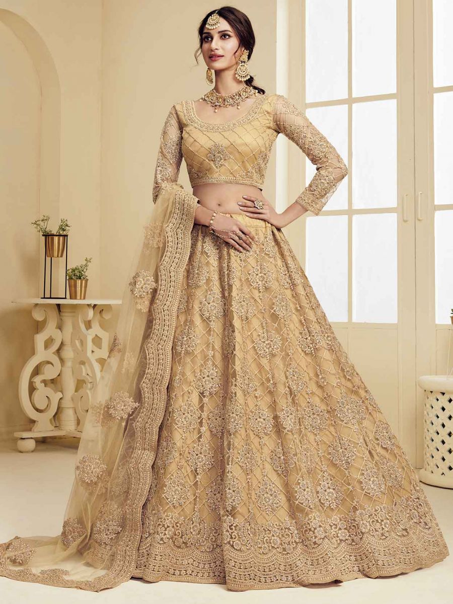 Golden Colour Net Fabric Indian Designer