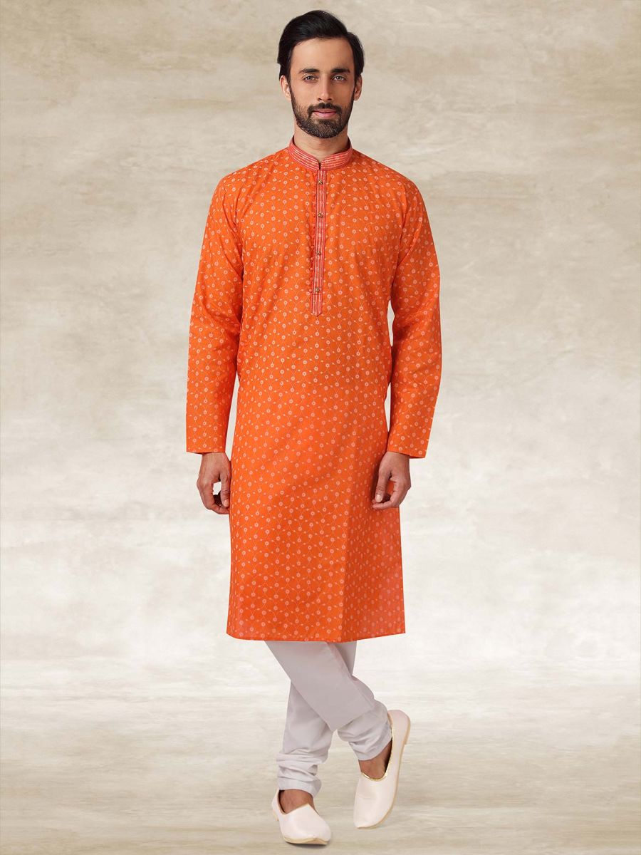 Orange Colour Cotton Designer Kurta