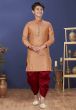 Rust Colour Jacquard Silk Boy's Kurta Pajama.