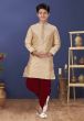 Golden Colour Jacquard,Silk Designer Boy's Kurta Pajama.