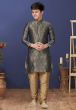 Grey,Golden Colour Jacquard,Silk Boys Kurta Pajama.