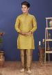 Yellow Colour Jacquard Silk Kids Boys Kurta Pajama.