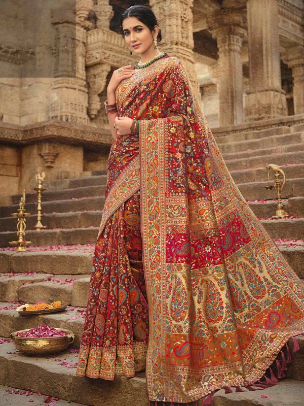 Red,Maroon Colour Wedding Saree in Silk Fabric.