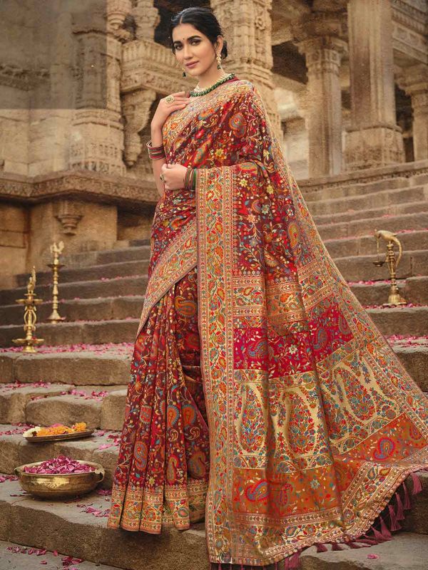 Red,Maroon Colour Wedding Saree in Silk Fabric. Red,Maroon Colour Wedding Saree in Silk Fabric.