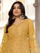 Yellow Straight Cut Net Suit With Embroidery
