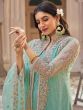 Blue Embroidered Jacketed Salwar Kameez In Net