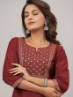 Maroon Embroidered Straight Cut Kurta Set