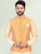 Cream Mens Kurta Pajama With Yellow Jacket