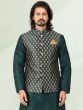 Green Festive Kurta Pyjama With Nehru Jacket