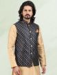 Beige Party Wear Kurta Pyjama Set For Men