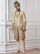 Cream,Golden Color Indian Sherwani.