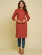 Red Straight Cut Cotton Kurta With Prints