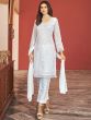 White Sequined Pant Style Suit With Dupatta