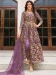 Purple Net Slittet Suit With Zari Embroidery