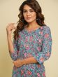 Blue Floral Print Kurta In Cotton