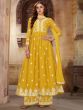 Yellow Thread Embroidered Palazzo Style Salwar Kameez