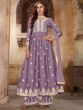 Purple Embroidered Palazzo Style Suit In Georgette