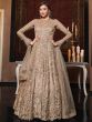 Beige Zari Work Salwar Kameez In Net