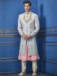 Turquoise Colour Silk Designer Men's Sherwani.