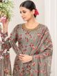 Grey Embroidered Punjabi Suit With Dupatta