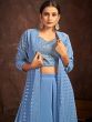 Blue Embroidered Jacket Style Palazzo Set