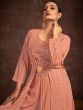 Peach Jacket Style Palazzo Set In Georgette