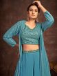 Blue Jacketed Palazzo And Crop Set