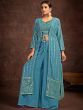 Blue Jacketed Palazzo And Crop Set