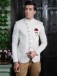 Off White Colour Party Wear Bandhgala Suit