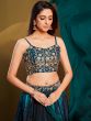 Blue Printed Bridesmaid Lehenga With Embroidered Choli
