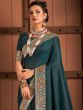 Blue Silk Saree With Blouse In Floral Print
