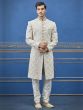 Cream Colour Silk Fabric Men's Sherwani.