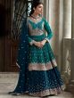 Turquoise Embroidered Lehenga Choli In Georgette