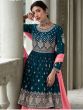 Blue Embroidered Kurti Style Lehenga In Georgette