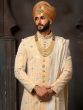 Golden Color Groom Mirror Work Sherwani In Georgette