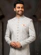 Silver Embroidered Art Silk Sherwani For Men