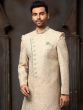 Yellow Embroidered Asymmetric Sherwani Set In Silk